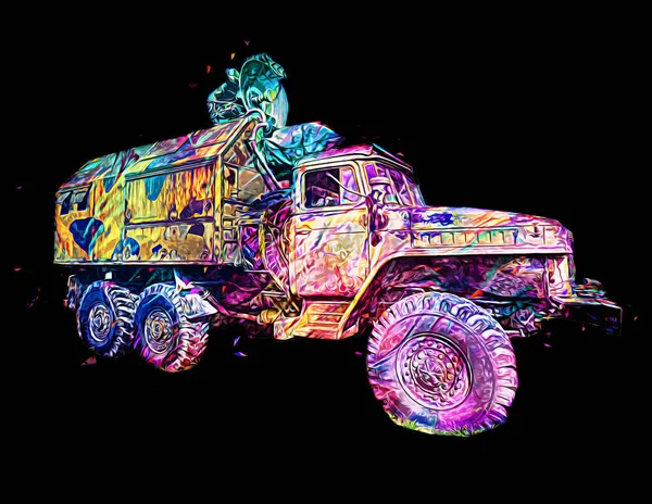 装甲车技术军用卡车艺术图解孤立草图 — 图库照片