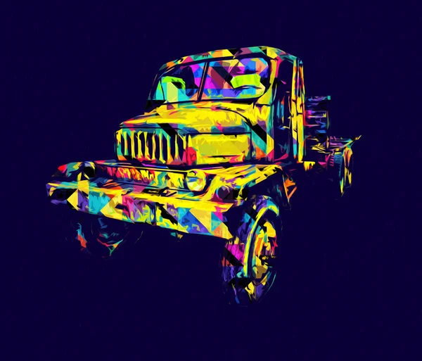 Pansarfordon Teknisk Militär Lastbil Konst Illustration Isolerad Skiss — Stockfoto