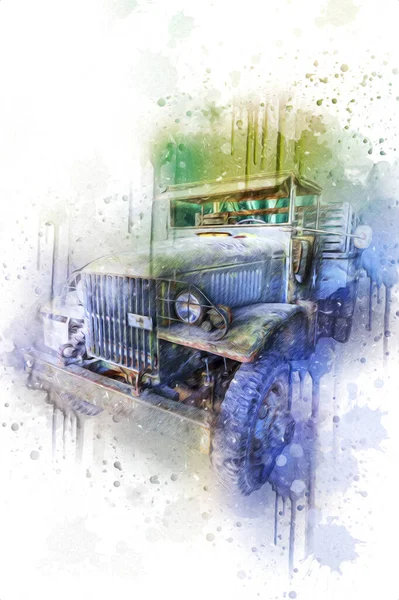 Pantservoertuig Technische Militaire Vrachtwagen Kunst Illustratie Geïsoleerde Schets — Stockfoto