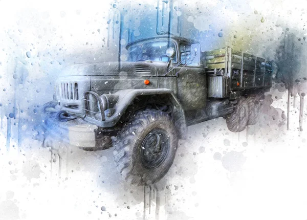 Panzerfahrzeug Technische Militärische Lkw Kunst Illustration Isolierte Skizze — Stockfoto