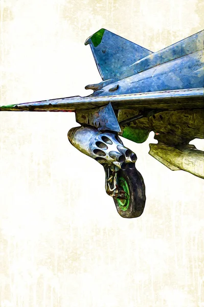 Amerikanska Jet Fighter Flygplan Teckning Illustration Konst Vintage — Stockfoto