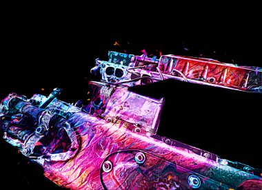 Motosiklet motorunun bir parçası atölyede, resim, çizim, eskiz, klasik, resim, klasik, antika, retro