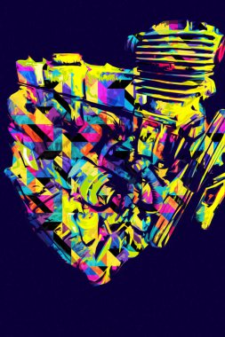 Motosiklet motorunun bir parçası atölyede, resim, çizim, eskiz, klasik, resim, klasik, antika, retro