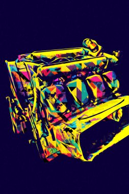 Motosiklet motorunun bir parçası atölyede, resim, çizim, eskiz, klasik, resim, klasik, antika, retro