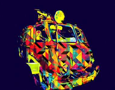 Antika İtfaiye Aracı - Yola park etmiş bir kamyon, çizim, çizim, eskiz, sanat, resim, klasik, antika, retro