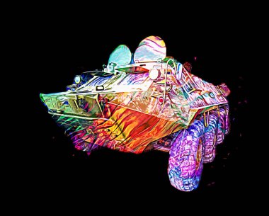 Eski zırhlı personel taşıyıcı, illüstrasyon, çizim, eskiz, vintage, resim, antika, retro