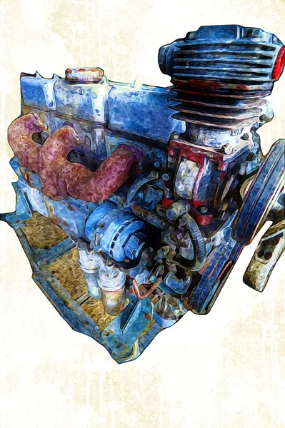 Часть Двигателя Мотоцикла Столе Мастерской Иллюстрация Рисунок Скетч Винтаж Искусство — стоковое фото