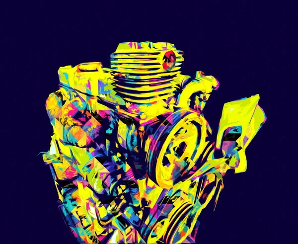 Teil Eines Motorradmotors Auf Einem Tisch Der Werkstatt Illustration Zeichnung — Stockfoto