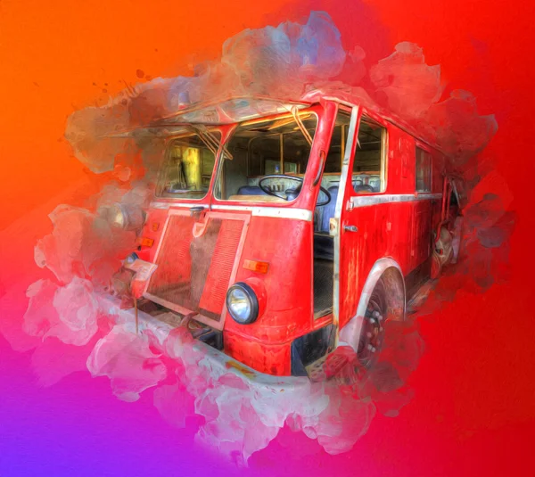 Vintage Commer Fire Engine Camion Parcheggiato Strada Illustrazione Disegno Schizzo — Foto Stock