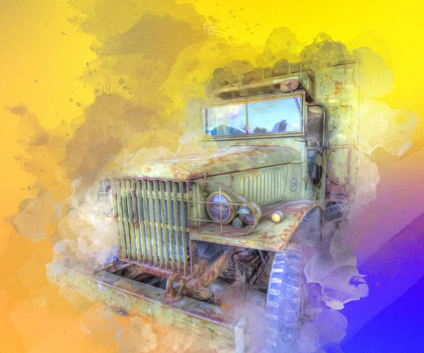 Commer Vintage Fire Engine Caminhão Estacionado Estrada Ilustração Puxando Esboço — Fotografia de Stock