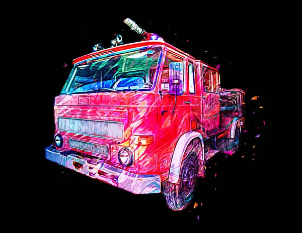 Oldtimer Commer Feuerwehrauto Lkw Straße Geparkt Illustration Zeichnung Skizze Jahrgang — Stockfoto