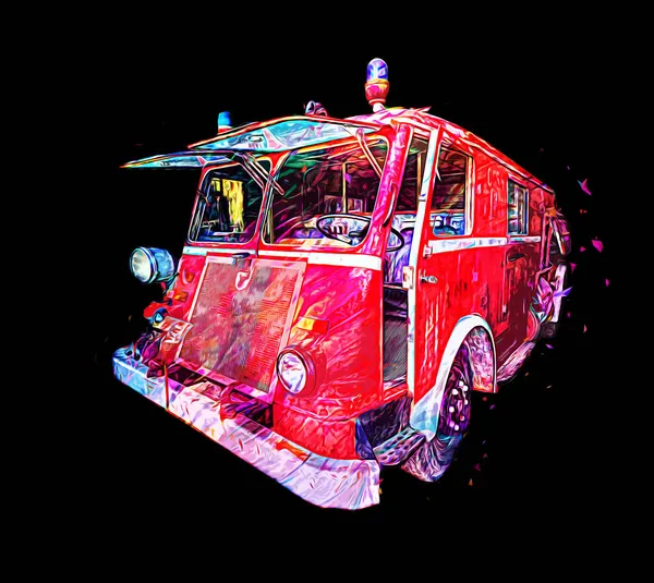 Vintage Commer Fire Engine Camion Garé Dans Route Illustration Dessin — Photo
