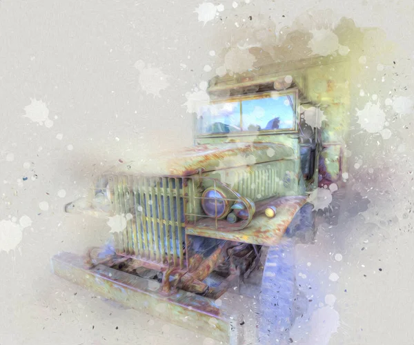 Vintage Commer Fire Engine Вантажівка Припаркована Дорозі Ілюстрація Креслення Ескіз — стокове фото