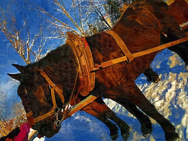 Colorful Horse Art Illustration Grunge Painting Photography Winter — Stock Photo, Image