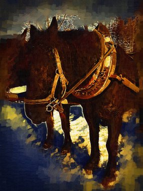 Renkli at sanatı çizimi grunge fotoğraf çekimi kış