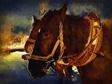 Renkli at sanatı çizimi grunge fotoğraf çekimi kış