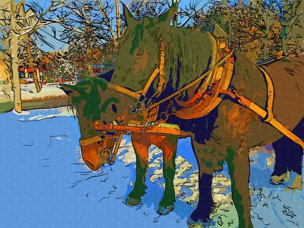 Colorful Horse Art Illustration Grunge Painting Photography Winter — Stock Photo, Image