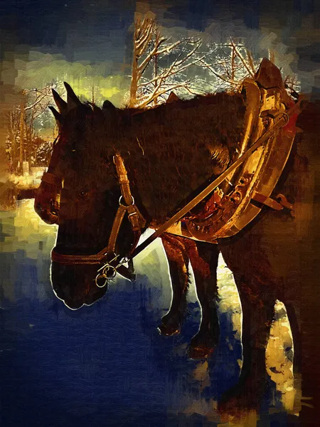 Colorido Cavalo Arte Ilustração Grunge Pintura Fotografia Inverno — Fotografia de Stock