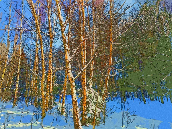 冬の風景 パノラマ バナー 冬の山の森の雪の道の眺め — ストック写真