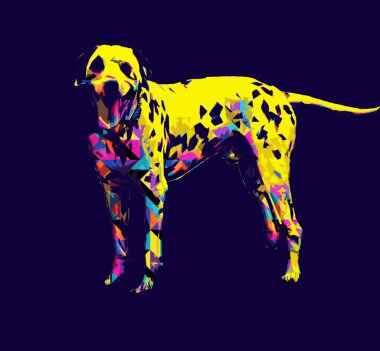 Dalmaçyalı köpek, oturuyor, kameraya bakıyor, illüstrasyon, sanat, antika, antika resim çizimi