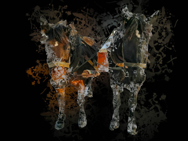 Colorful horse art illustration grunge painting