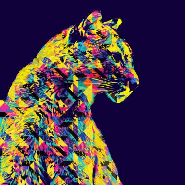 Puma, arka planda izole edilmiş puma portresi, illüstrasyon, sanat, antika, antika resim çizimi