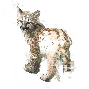 Puma, arka planda izole edilmiş puma portresi, illüstrasyon, sanat, antika, antika resim çizimi