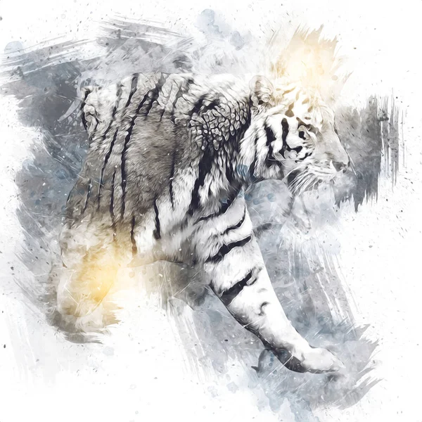 Tiger Art Illustration Farbe Vintage Grunge Retro — Stockfoto