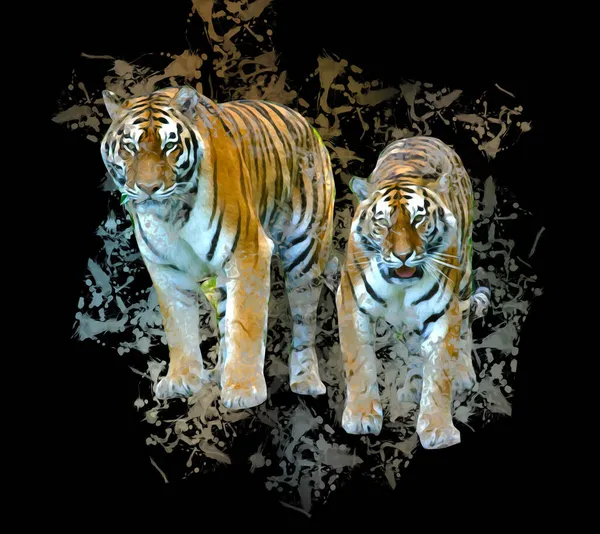 Tigre Arte Ilustração Cor Vintage Grunge Retro — Fotografia de Stock