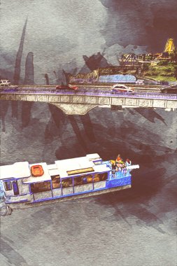 Wroclaw, Polonya 'daki kanal, sanat, ilüstrasyon, antika, model, minyatür