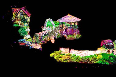 Wroclaw Avrupa şehir manzarası, düğün, insanlar ve çim, sanat ilüstrasyonu antika, model, minyatür