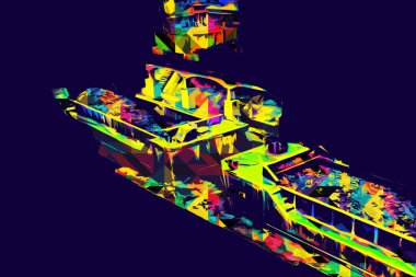 Büyük iskele vinçleri, derin deniz gemilerinin boşaltılması için hazırlandı. Sanatsal ilüstrasyon antika, model, minyatür.