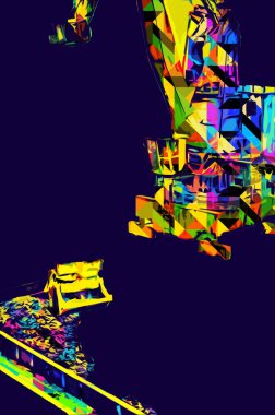 Büyük iskele vinçleri, derin deniz gemilerinin boşaltılması için hazırlandı. Sanatsal ilüstrasyon antika, model, minyatür.