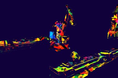 Büyük iskele vinçleri, derin deniz gemilerinin boşaltılması için hazırlandı. Sanatsal ilüstrasyon antika, model, minyatür.