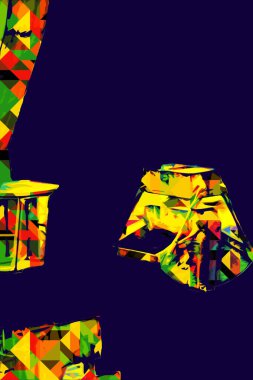 Büyük iskele vinçleri, derin deniz gemilerinin boşaltılması için hazırlandı. Sanatsal ilüstrasyon antika, model, minyatür.