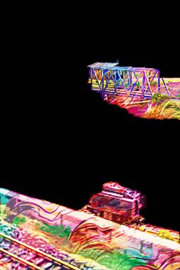 Nehir üzerinde tren köprüsü, viyadük, sanat ilüstrasyonu antika, model, minyatür