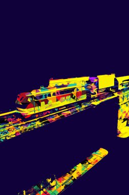 Nehir üzerinde tren köprüsü, viyadük, sanat ilüstrasyonu antika, model, minyatür