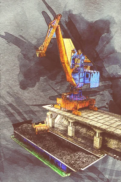 Large Port Cranes Prepared Unloading Deep Sea Ships Art Ilustration — Stock Photo, Image