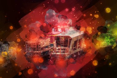 Küçük lokomotif, buhar, fotoğrafçılık, paslı, vagon, tren, sanat, illüstrasyon, çizim, eskiz, antika, retro, vintage, model, minyatür