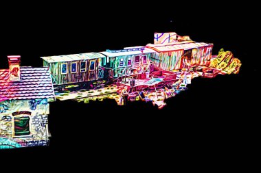 Küçük lokomotif, buhar, fotoğrafçılık, paslı, vagon, tren, sanat, illüstrasyon, çizim, eskiz, antika, retro, vintage, model, minyatür