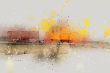 Küçük lokomotif, buhar, fotoğrafçılık, paslı, vagon, tren, sanat, illüstrasyon, çizim, eskiz, antika, retro, vintage, model, minyatür