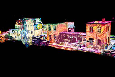 İstasyonda eski bir buhar treni, Wroclaw, Polonya, sanat ilüstrasyonu antika, model, minyatür