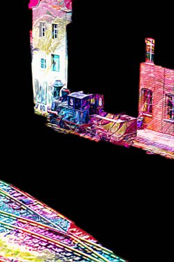 İstasyonda eski bir buhar treni, Wroclaw, Polonya, sanat ilüstrasyonu antika, model, minyatür