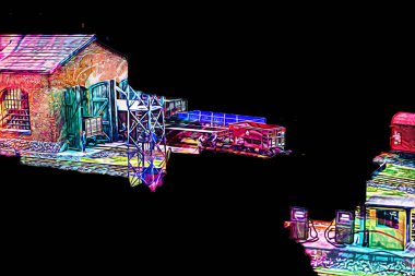 İstasyonda eski bir buhar treni, Wroclaw, Polonya, sanat ilüstrasyonu antika, model, minyatür