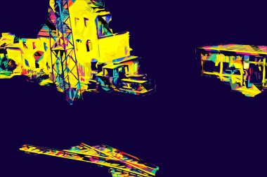 İstasyonda eski bir buhar treni, Wroclaw, Polonya, sanat ilüstrasyonu antika, model, minyatür