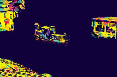 İstasyonda eski bir buhar treni, Wroclaw, Polonya, sanat ilüstrasyonu antika, model, minyatür