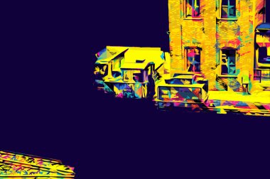 İstasyonda eski bir buhar treni, Wroclaw, Polonya, sanat ilüstrasyonu antika, model, minyatür