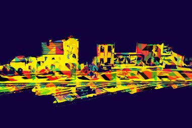 İstasyonda eski bir buhar treni, Wroclaw, Polonya, sanat ilüstrasyonu antika, model, minyatür