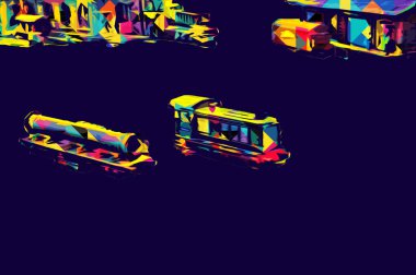 İstasyonda eski bir buhar treni, Wroclaw, Polonya, sanat ilüstrasyonu antika, model, minyatür