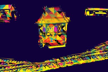 İstasyonda eski bir buhar treni, Wroclaw, Polonya, sanat ilüstrasyonu antika, model, minyatür